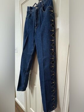 Lawman Womens Cut-out Concho Western Jeans High Waist Blue Denim Slim Fit Size 9